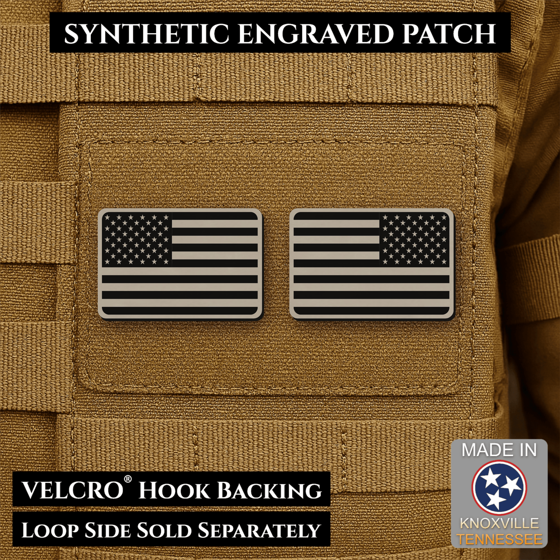Mini Tactical Synthetic American Flag Patch - Set of 2 | Made in USA | VELCRO® Brand Hook Backing - LoneStar Adhesive