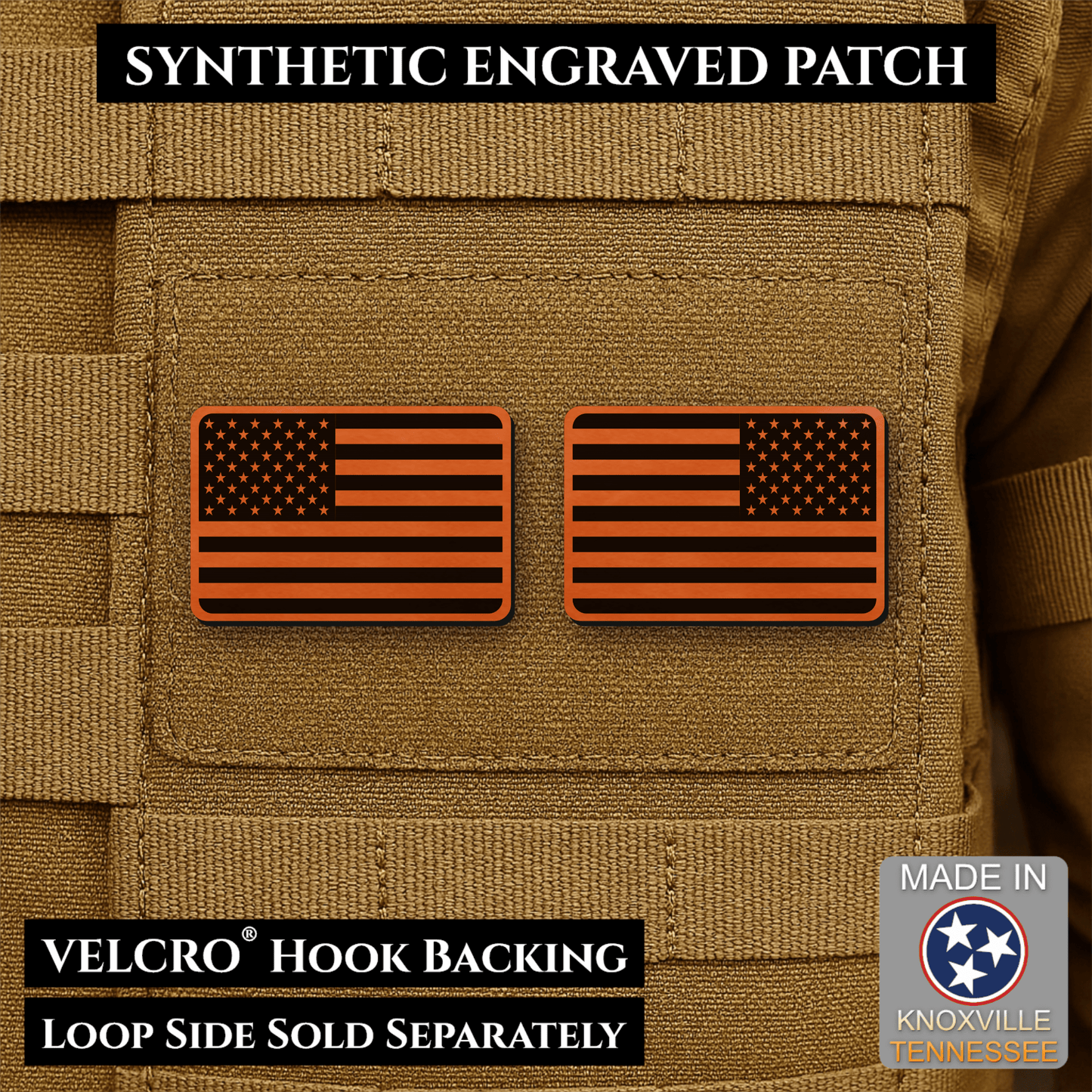 Mini Tactical Synthetic American Flag Patch - Set of 2 | Made in USA | VELCRO® Brand Hook Backing - LoneStar Adhesive