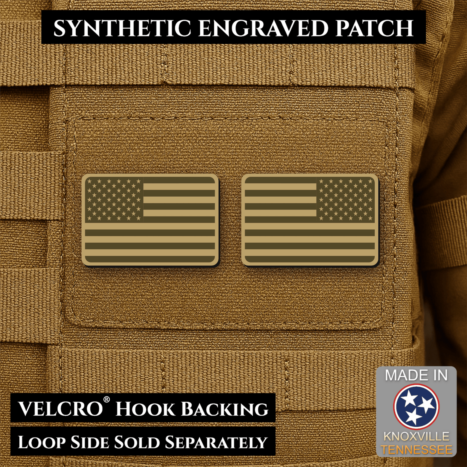 Mini Tactical Synthetic American Flag Patch - Set of 2 | Made in USA | VELCRO® Brand Hook Backing - LoneStar Adhesive