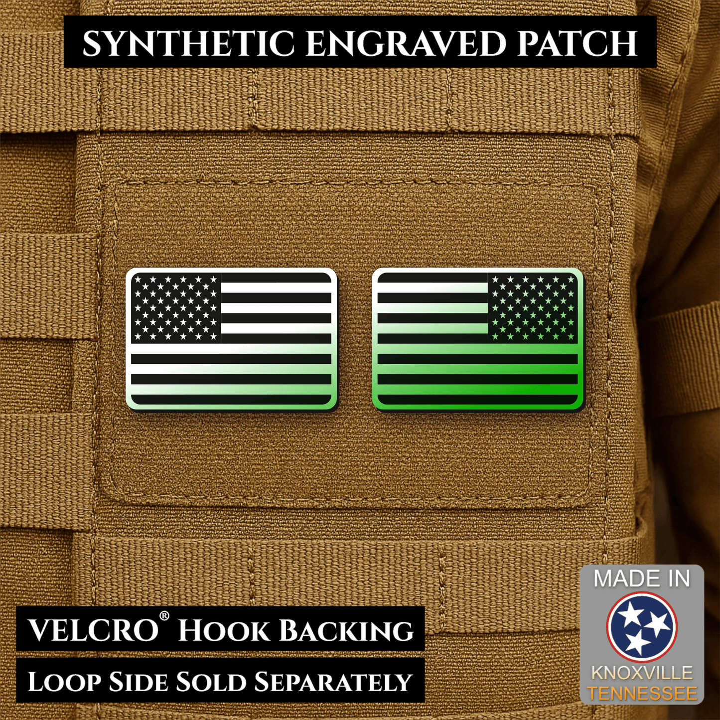 Mini Tactical Synthetic American Flag Patch - Set of 2 | Made in USA | VELCRO® Brand Hook Backing - LoneStar Adhesive