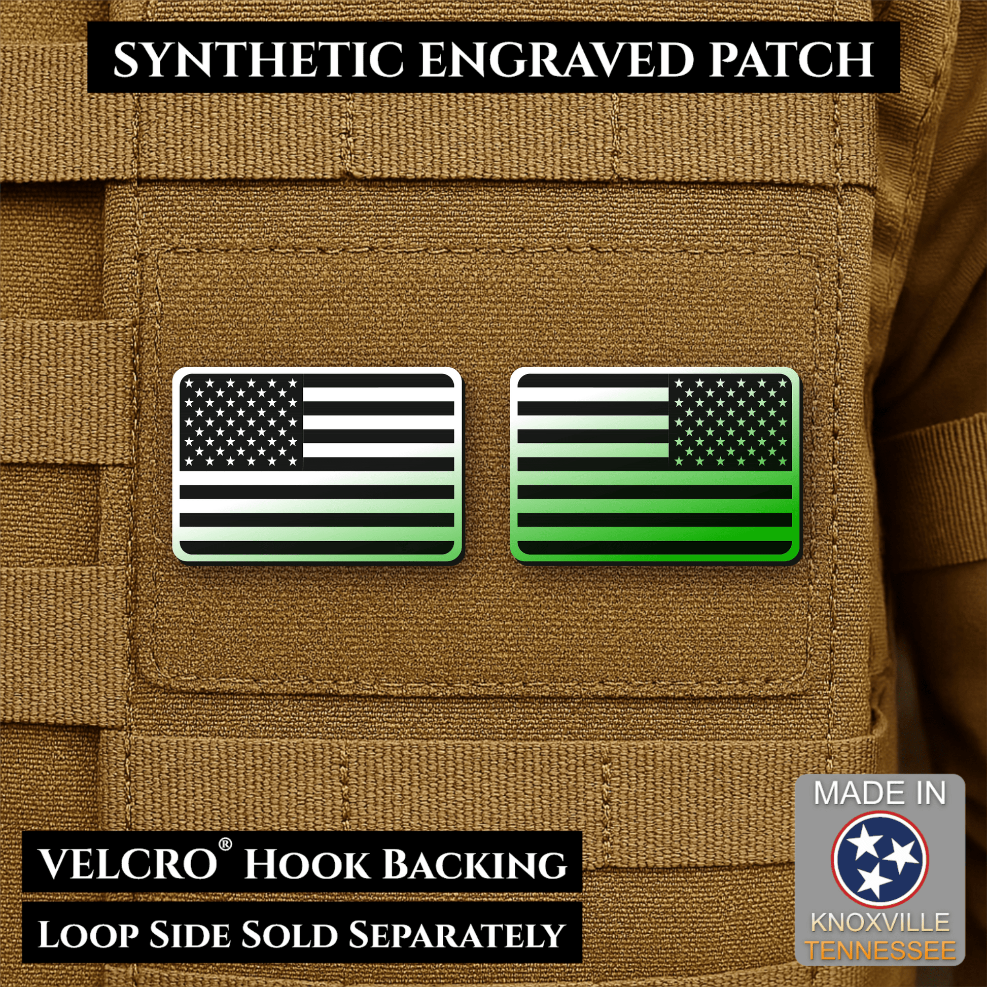 Mini Tactical Synthetic American Flag Patch - Set of 2 | Made in USA | VELCRO® Brand Hook Backing - LoneStar Adhesive