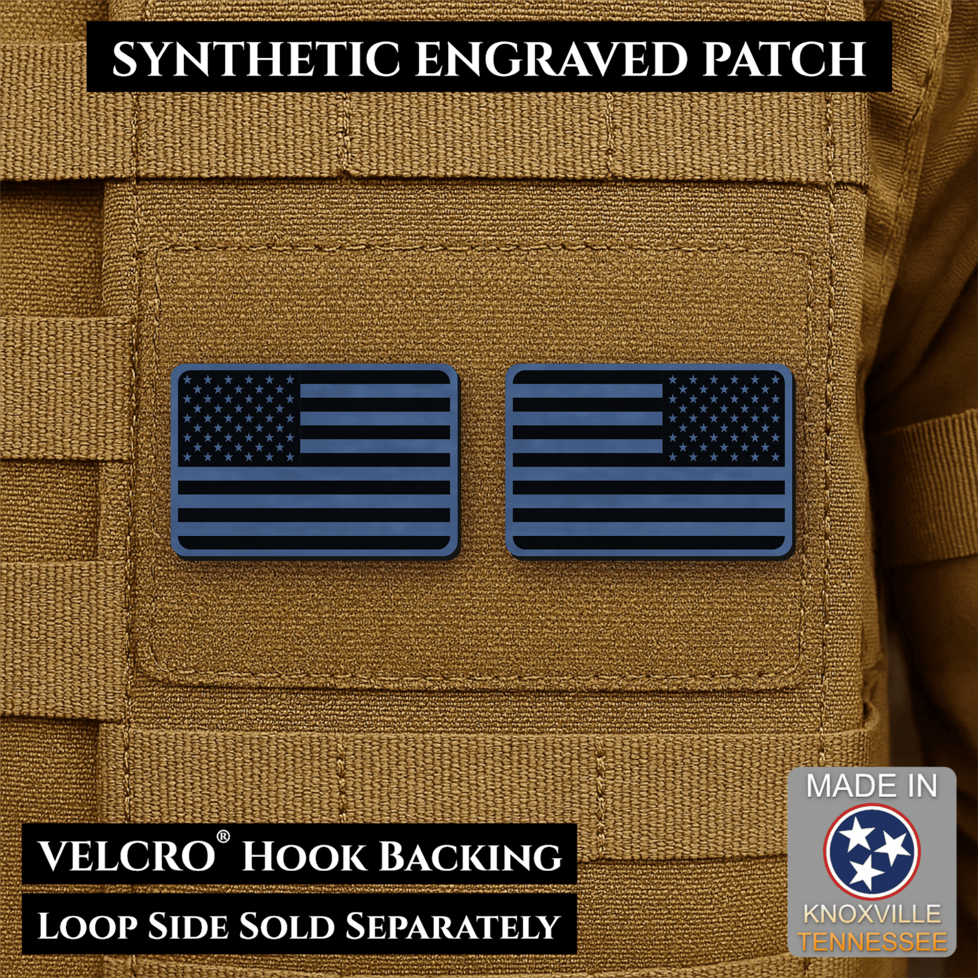Mini Tactical Synthetic American Flag Patch - Set of 2 | Made in USA | VELCRO® Brand Hook Backing - LoneStar Adhesive