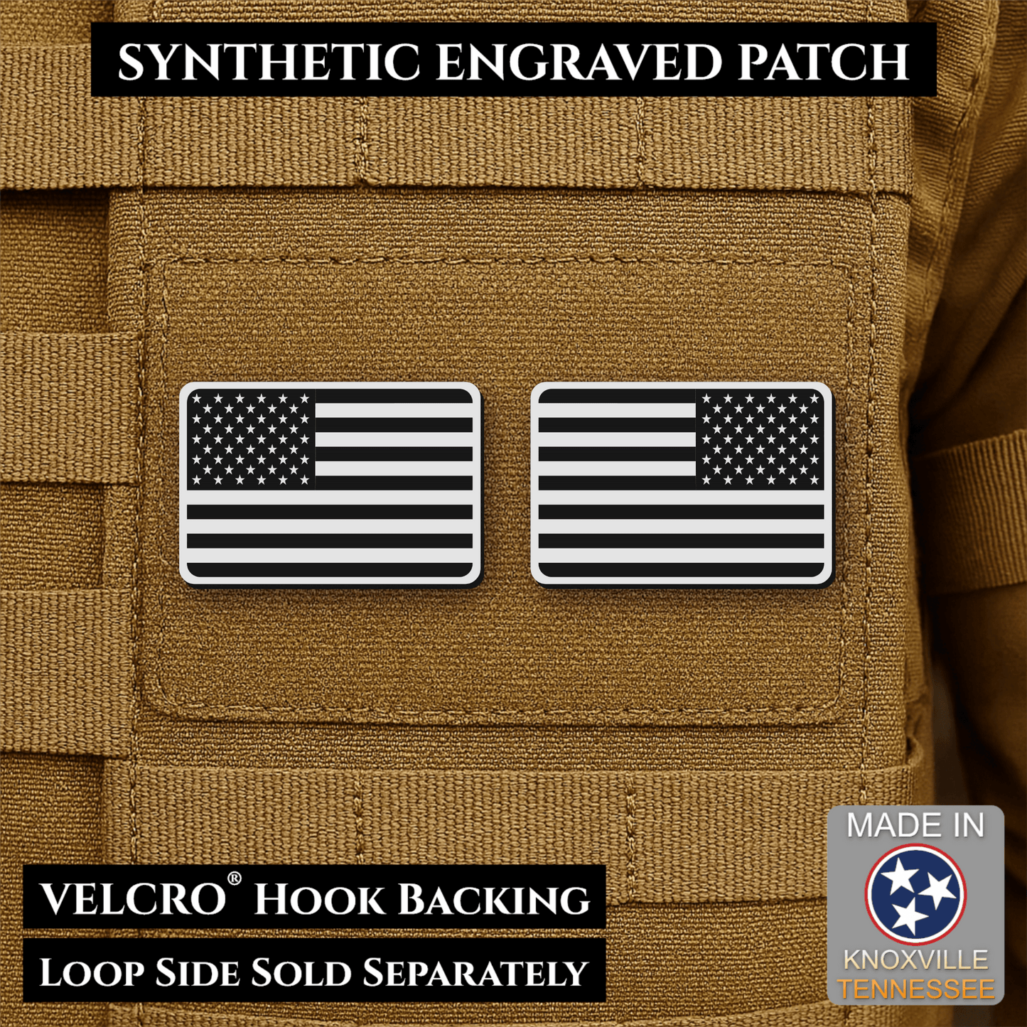 Mini Tactical Synthetic American Flag Patch - Set of 2 | Made in USA | VELCRO® Brand Hook Backing - LoneStar Adhesive
