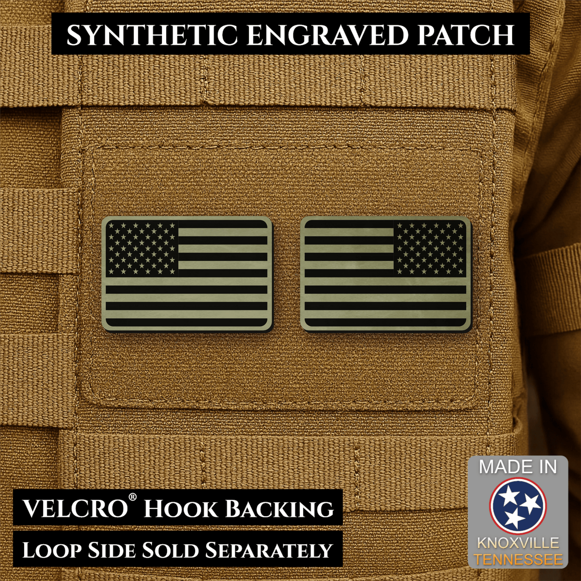 Mini Tactical Synthetic American Flag Patch - Set of 2 | Made in USA | VELCRO® Brand Hook Backing - LoneStar Adhesive