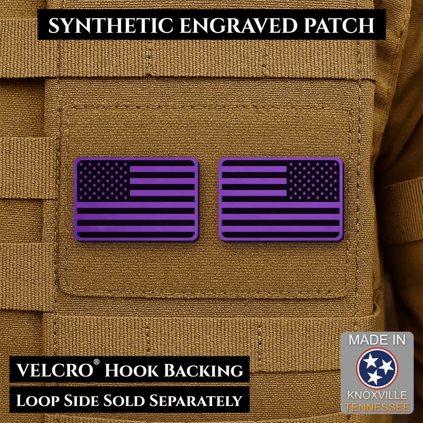Mini Tactical Synthetic American Flag Patch - Set of 2 | Made in USA | VELCRO® Brand Hook Backing - LoneStar Adhesive