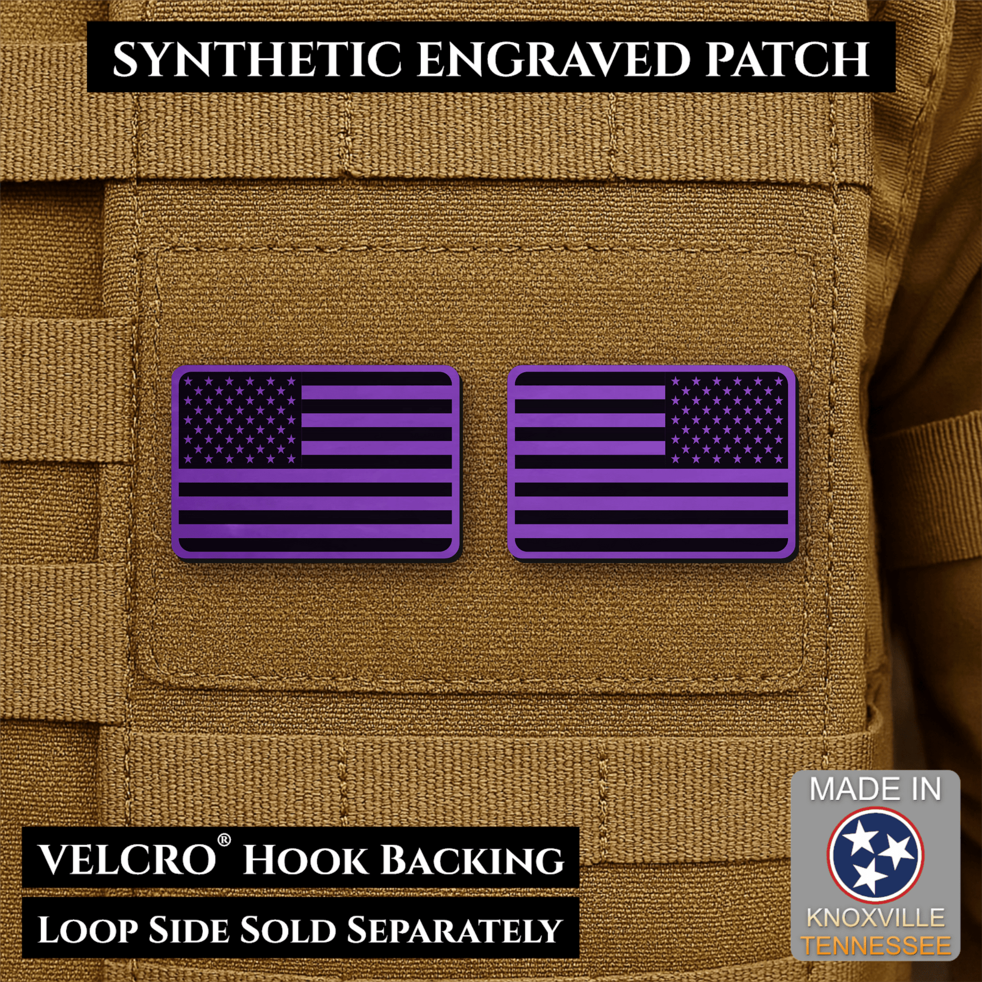 Mini Tactical Synthetic American Flag Patch - Set of 2 | Made in USA | VELCRO® Brand Hook Backing - LoneStar Adhesive
