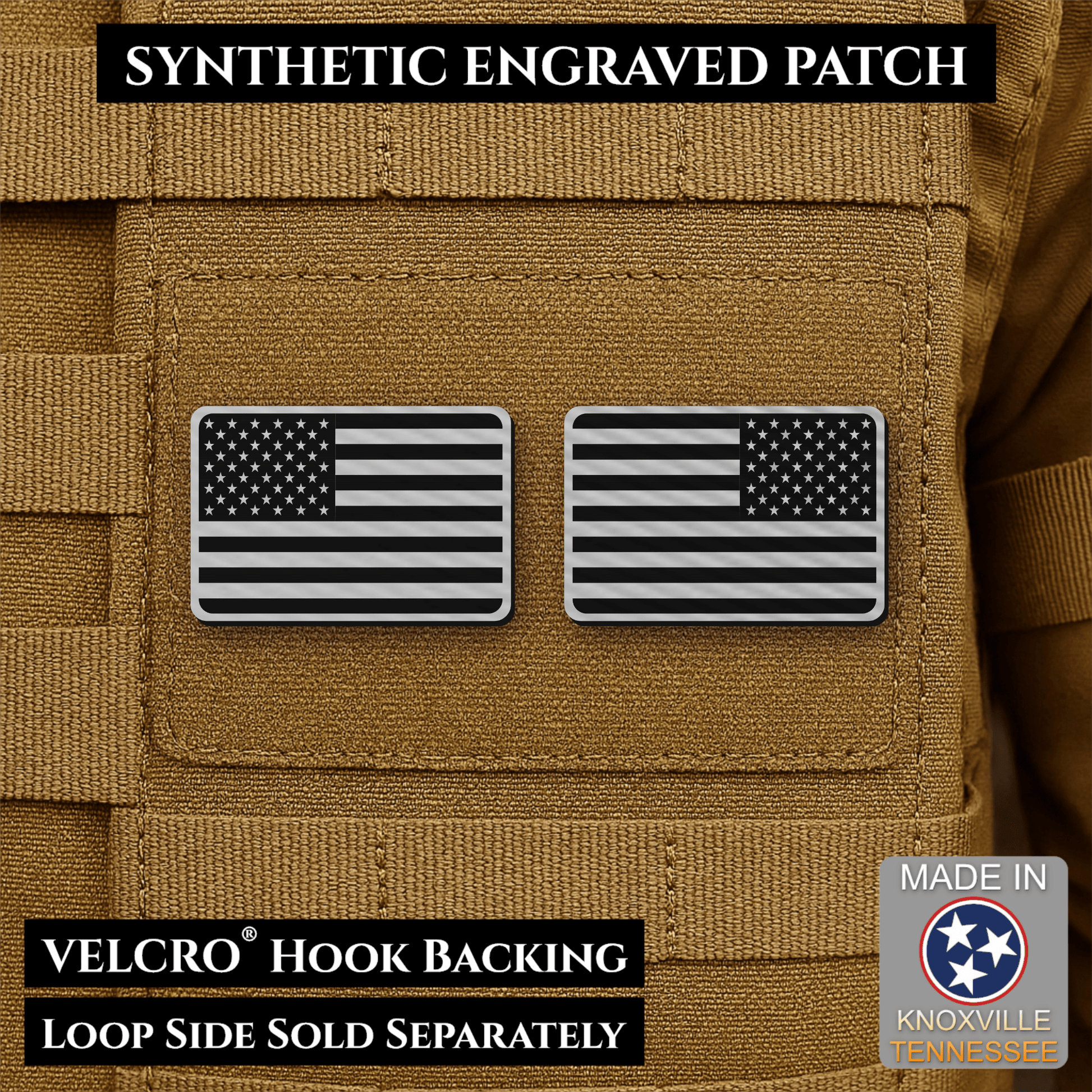 Mini Tactical Synthetic American Flag Patch - Set of 2 | Made in USA | VELCRO® Brand Hook Backing - LoneStar Adhesive