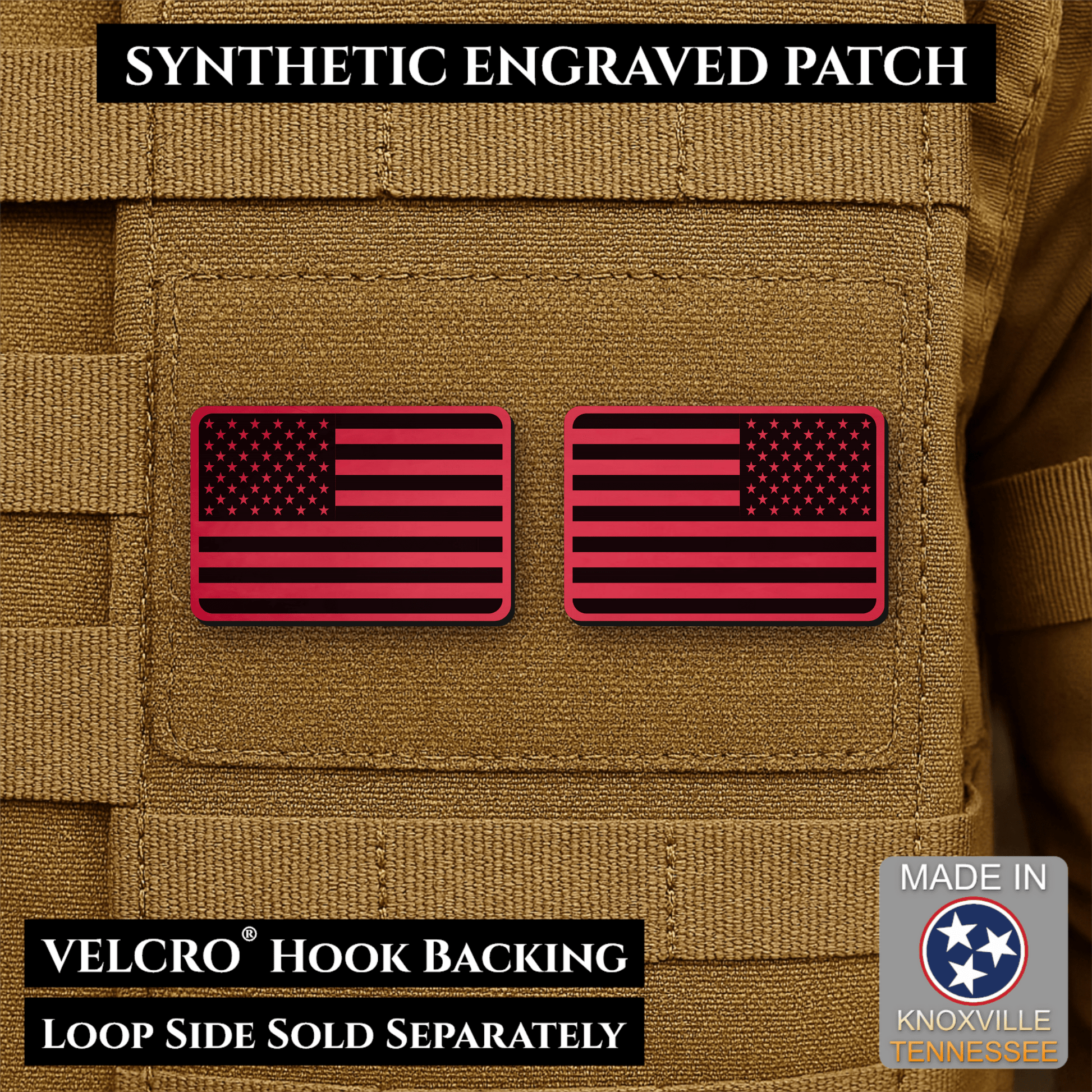 Mini Tactical Synthetic American Flag Patch - Set of 2 | Made in USA | VELCRO® Brand Hook Backing - LoneStar Adhesive