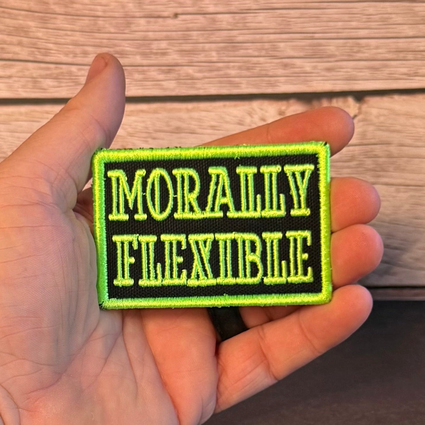 Morally Flexible Funny Morale Patch, 2x3" | Made in USA | VELCRO® Brand Hook Backing - LoneStar Adhesive