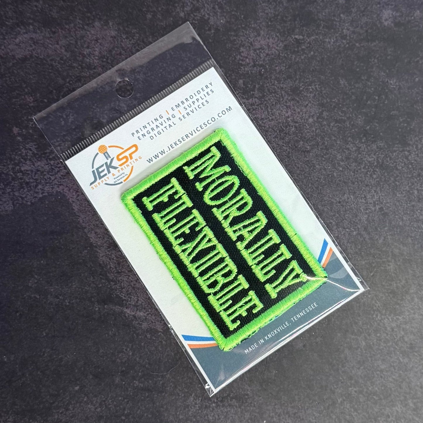 Morally Flexible Funny Morale Patch, 2x3" | Made in USA | VELCRO® Brand Hook Backing - LoneStar Adhesive