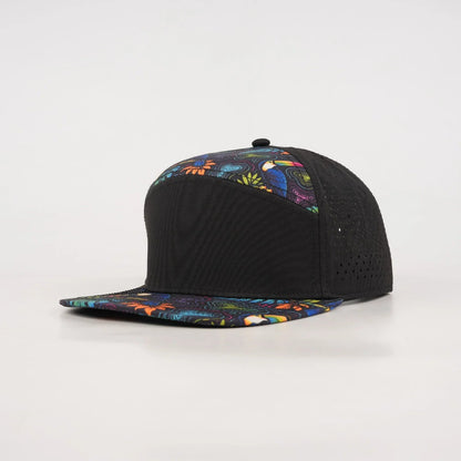 Multicolor Topographic Animal Print Tropical snapback hat blank with black back.