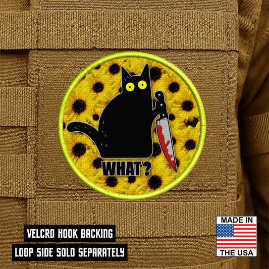 Murder Cat & Sunflowers Funny Morale Patch 3" Round Hook & Loop | Made in USA - LoneStar Adhesive