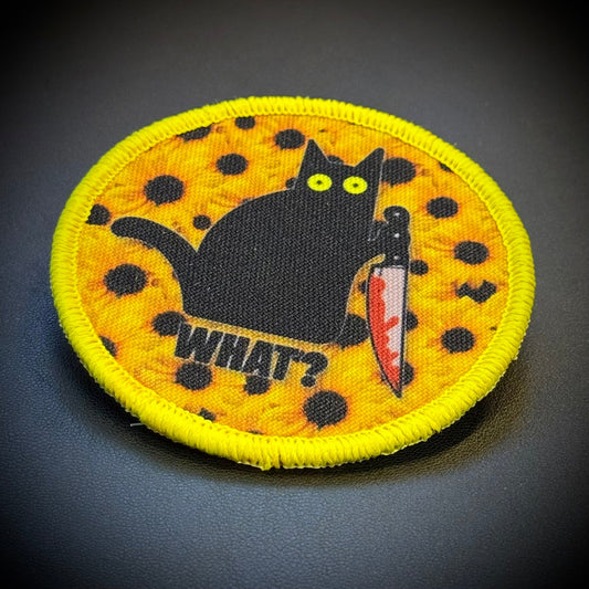 Murder Cat & Sunflowers Funny Printed Morale Patch, 3" Round | VELCRO® Brand Hook Backing - #LoneStar Adhesive#