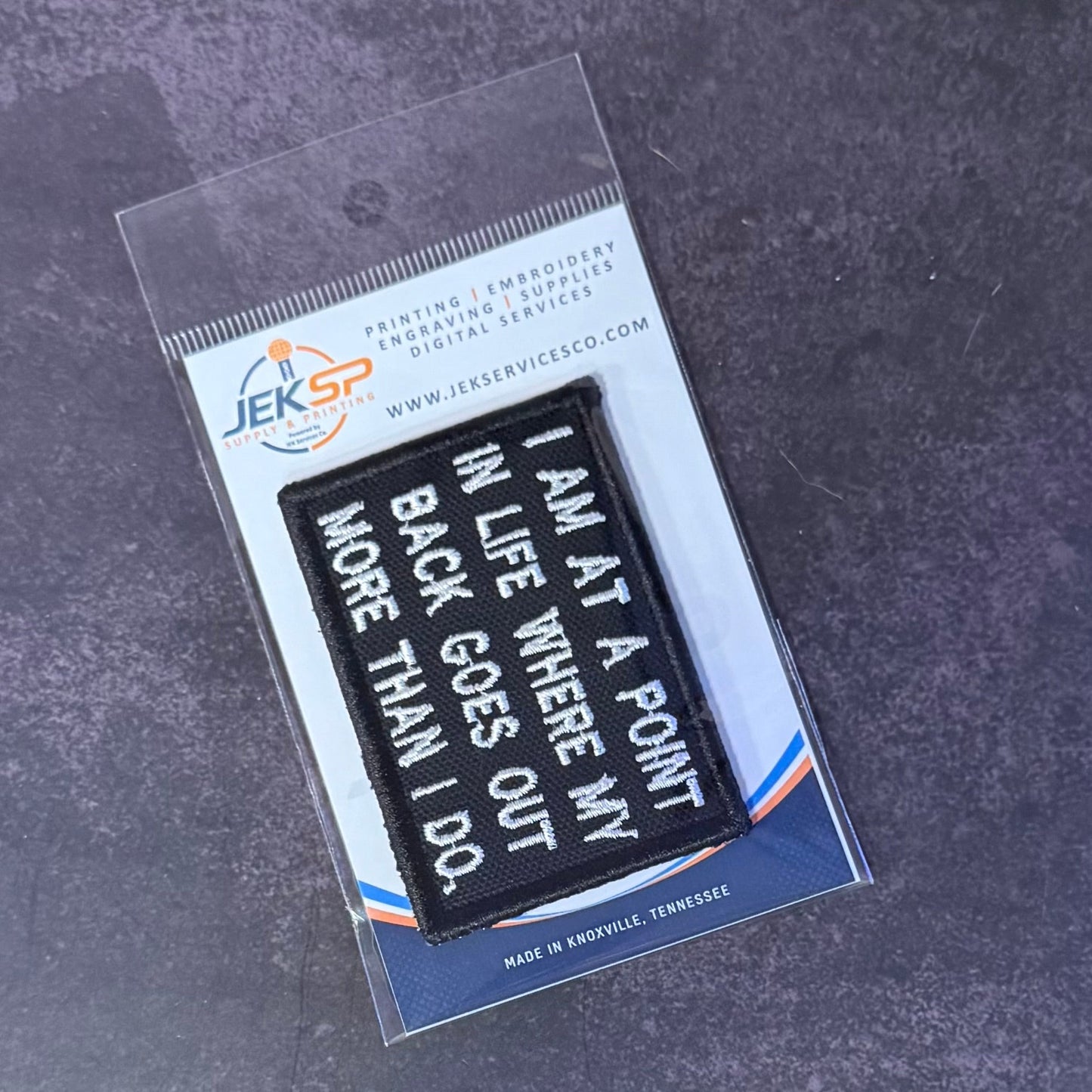My Back Goes Out More Than I Do Funny Morale Patch, 2x3" | Made in USA | VELCRO® Brand Hook Backing - LoneStar Adhesive
