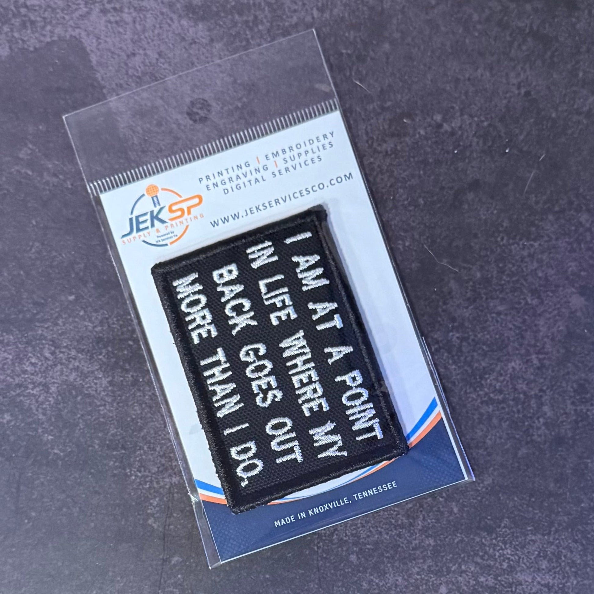My Back Goes Out More Than I Do Funny Morale Patch, 2x3" | Made in USA | VELCRO® Brand Hook Backing - LoneStar Adhesive