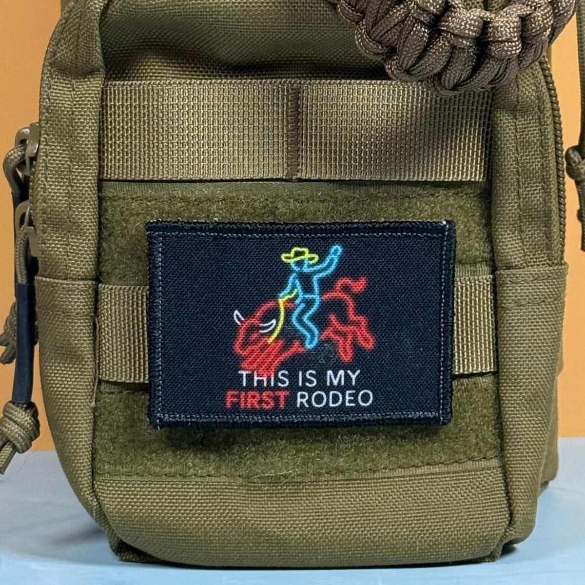 My First Rodeo Funny Morale Patch, 2x3" | Made in USA | VELCRO® Brand Hook Backing - LoneStar Adhesive