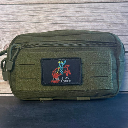 My First Rodeo Funny Morale Patch, 2x3" | Made in USA | VELCRO® Brand Hook Backing - LoneStar Adhesive