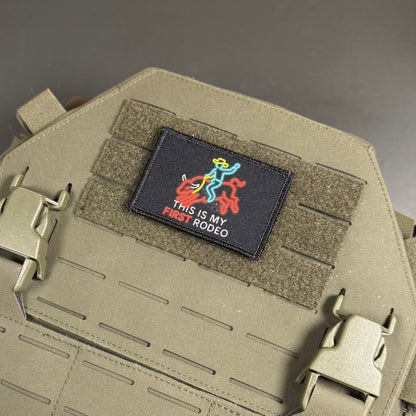 My First Rodeo Funny Morale Patch, 2x3" | Made in USA | VELCRO® Brand Hook Backing - LoneStar Adhesive