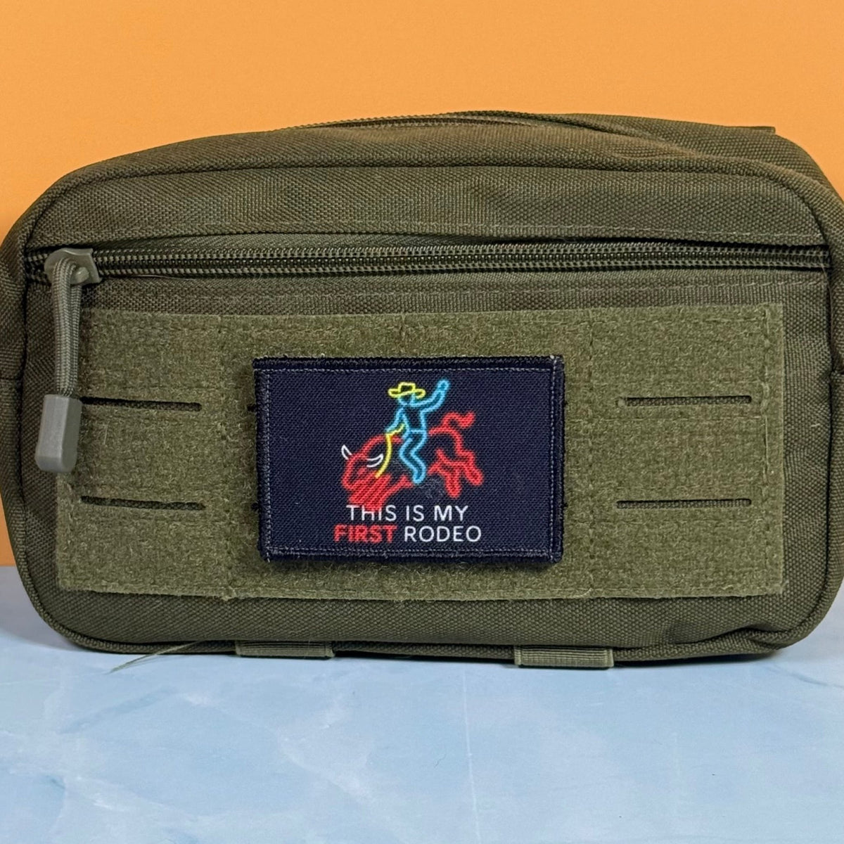 My First Rodeo Funny Morale Patch, 2x3" | Made in USA | VELCRO® Brand Hook Backing - LoneStar Adhesive