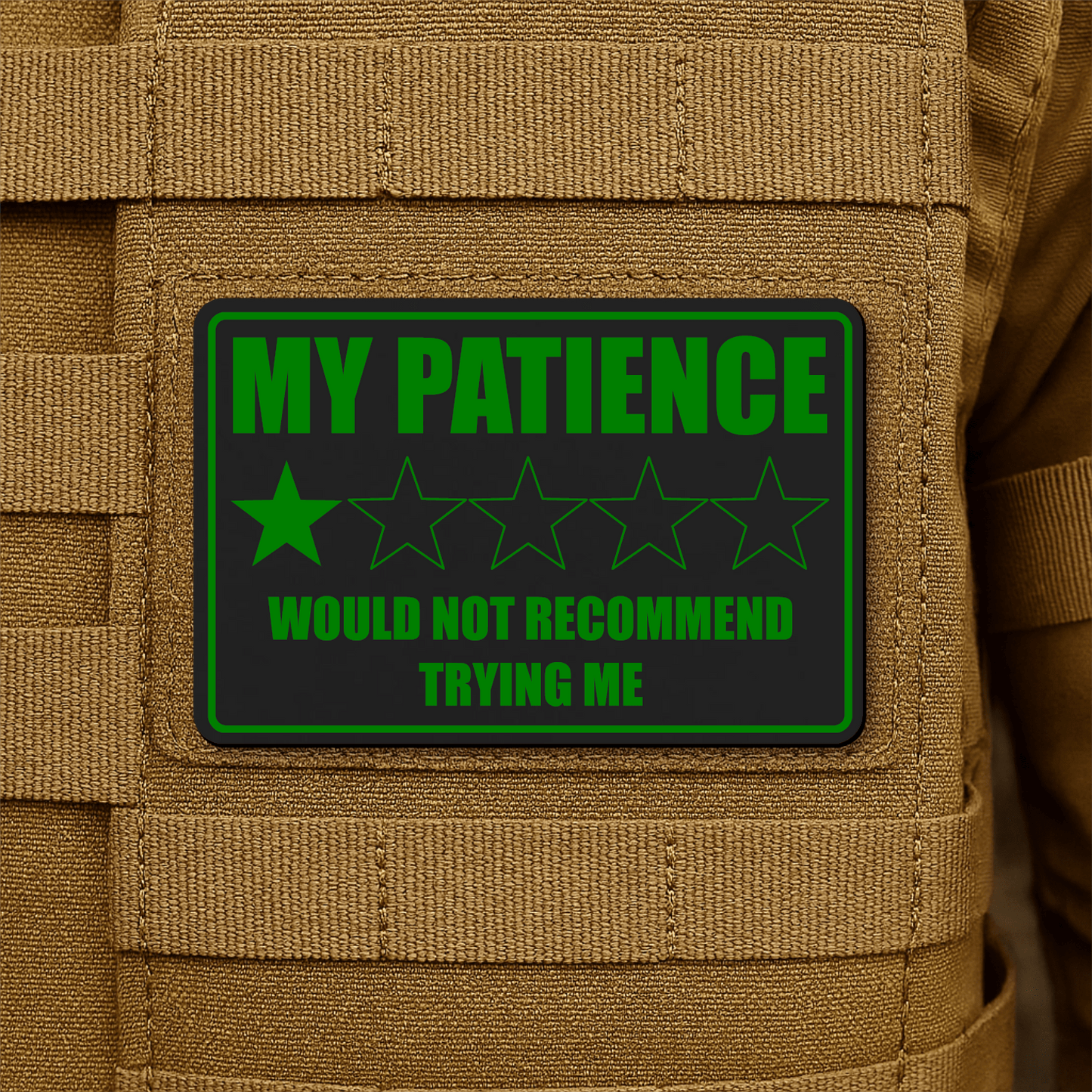 My Patience Is Thin Morale Patch 2"x3" Hook & Loop | Made in USA - LoneStar Adhesive