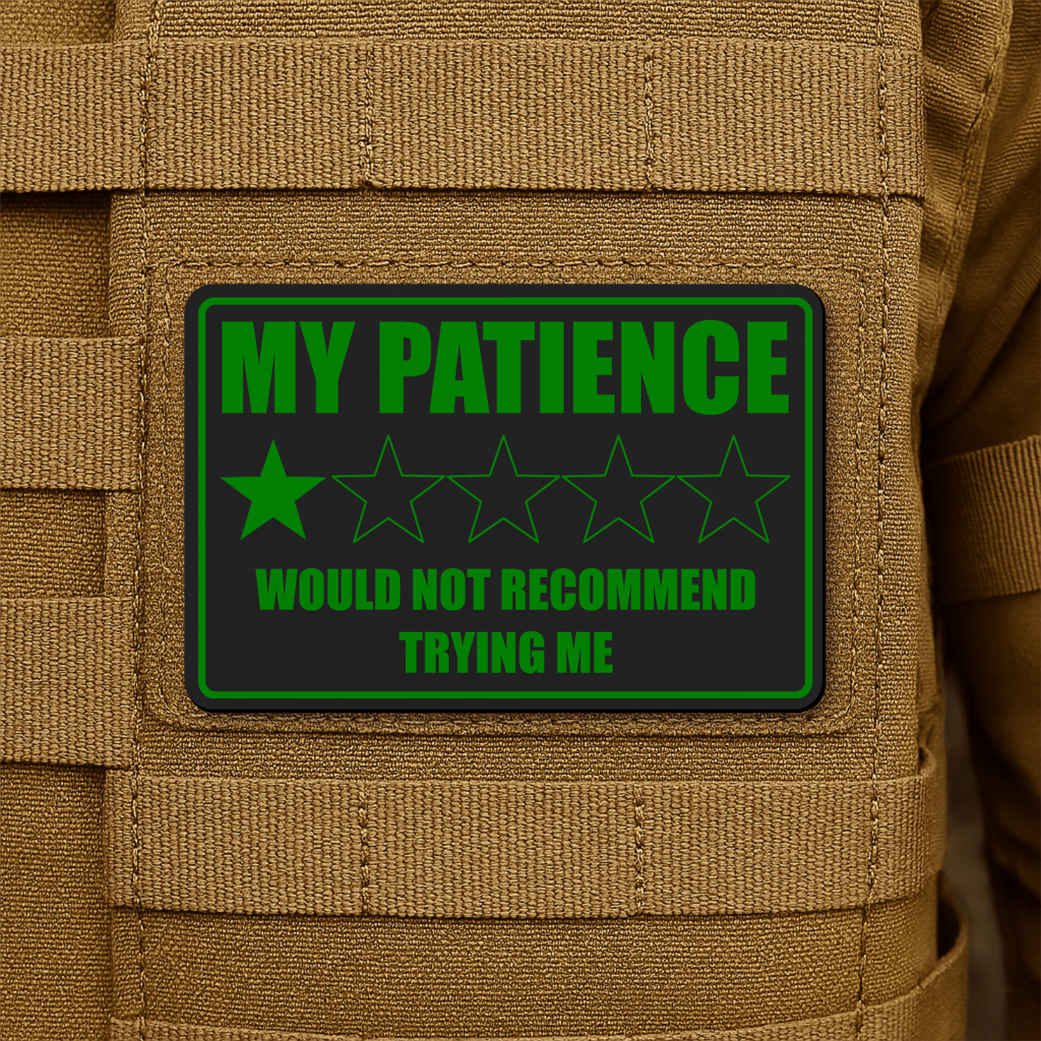 My Patience Is Thin Morale Patch 2"x3" Hook & Loop | Made in USA - LoneStar Adhesive