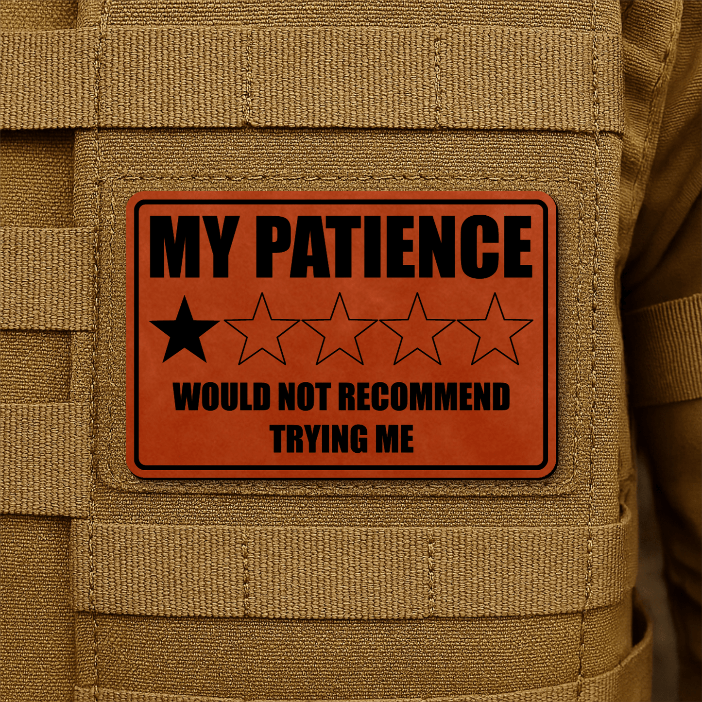 My Patience Is Thin Morale Patch 2"x3" Hook & Loop | Made in USA - LoneStar Adhesive