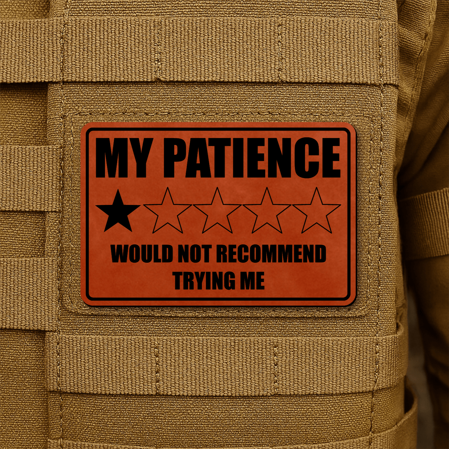 My Patience Is Thin Morale Patch 2"x3" Hook & Loop | Made in USA - LoneStar Adhesive