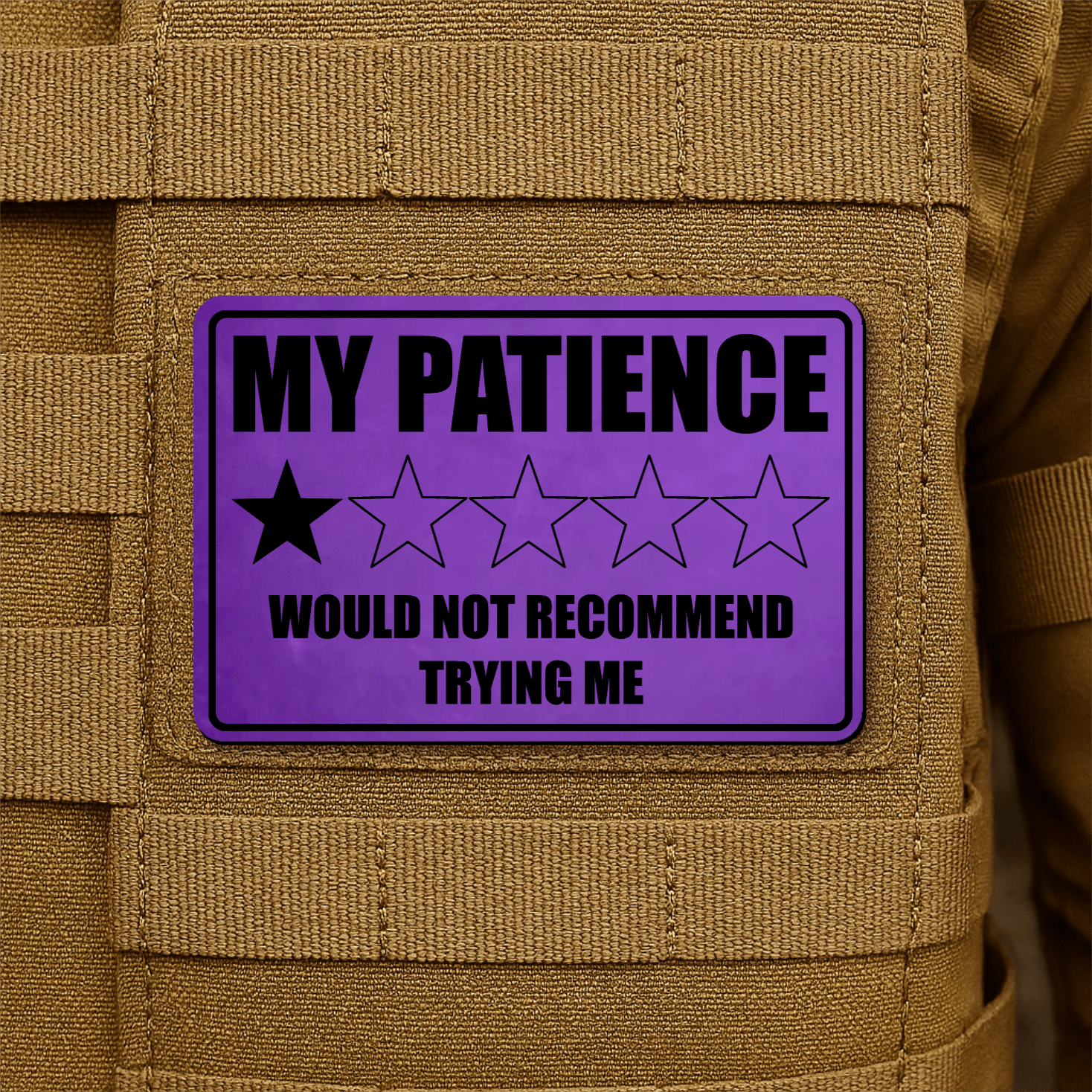 My Patience Is Thin Morale Patch 2"x3" Hook & Loop | Made in USA - LoneStar Adhesive