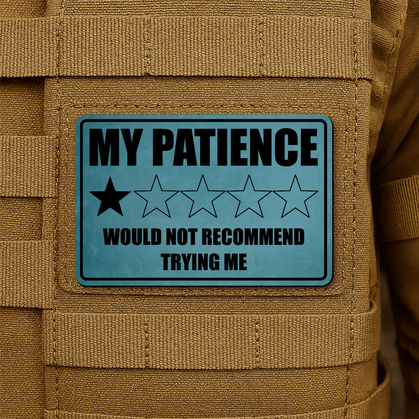 My Patience Is Thin Morale Patch 2"x3" Hook & Loop | Made in USA - LoneStar Adhesive