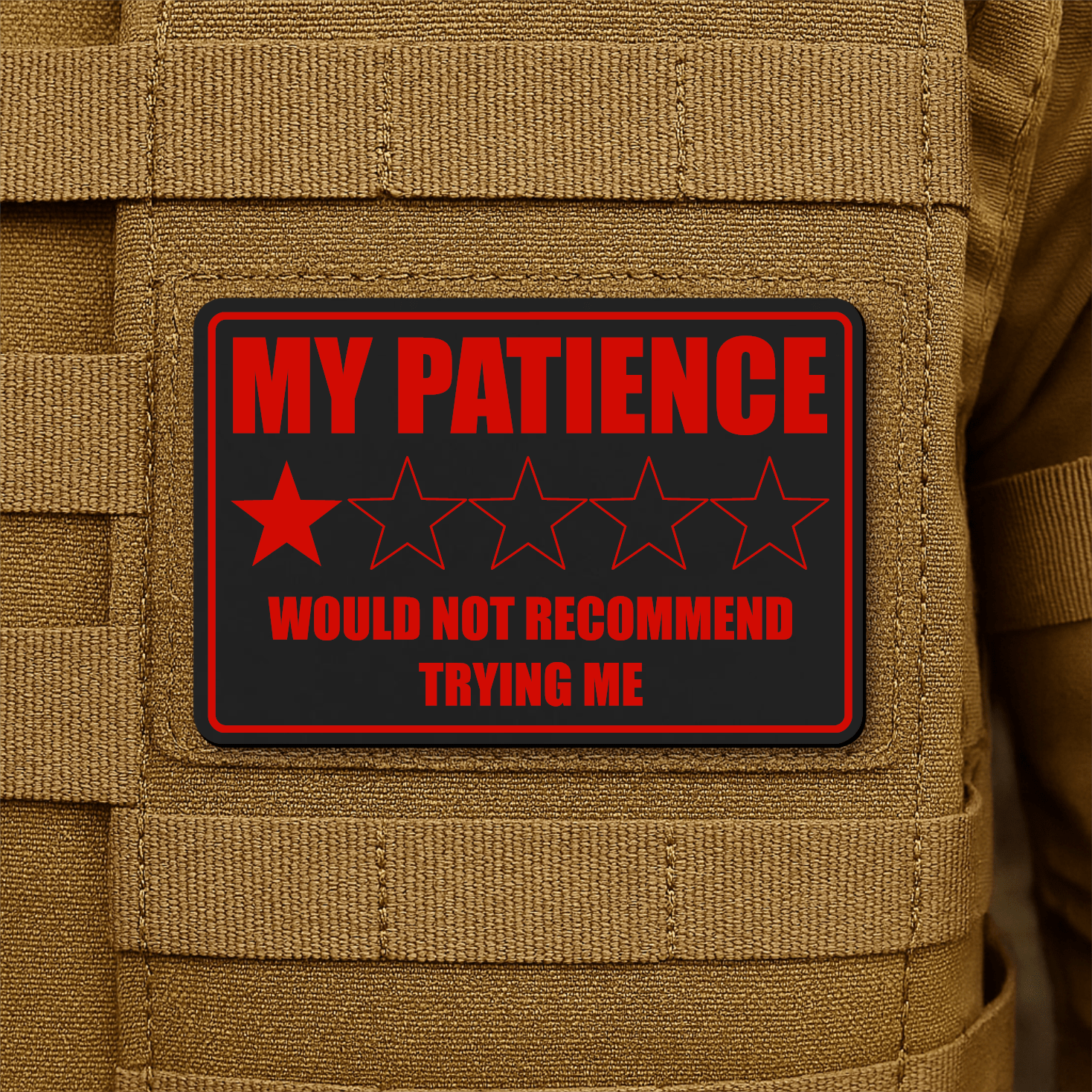 My Patience Is Thin Morale Patch 2"x3" Hook & Loop | Made in USA - LoneStar Adhesive