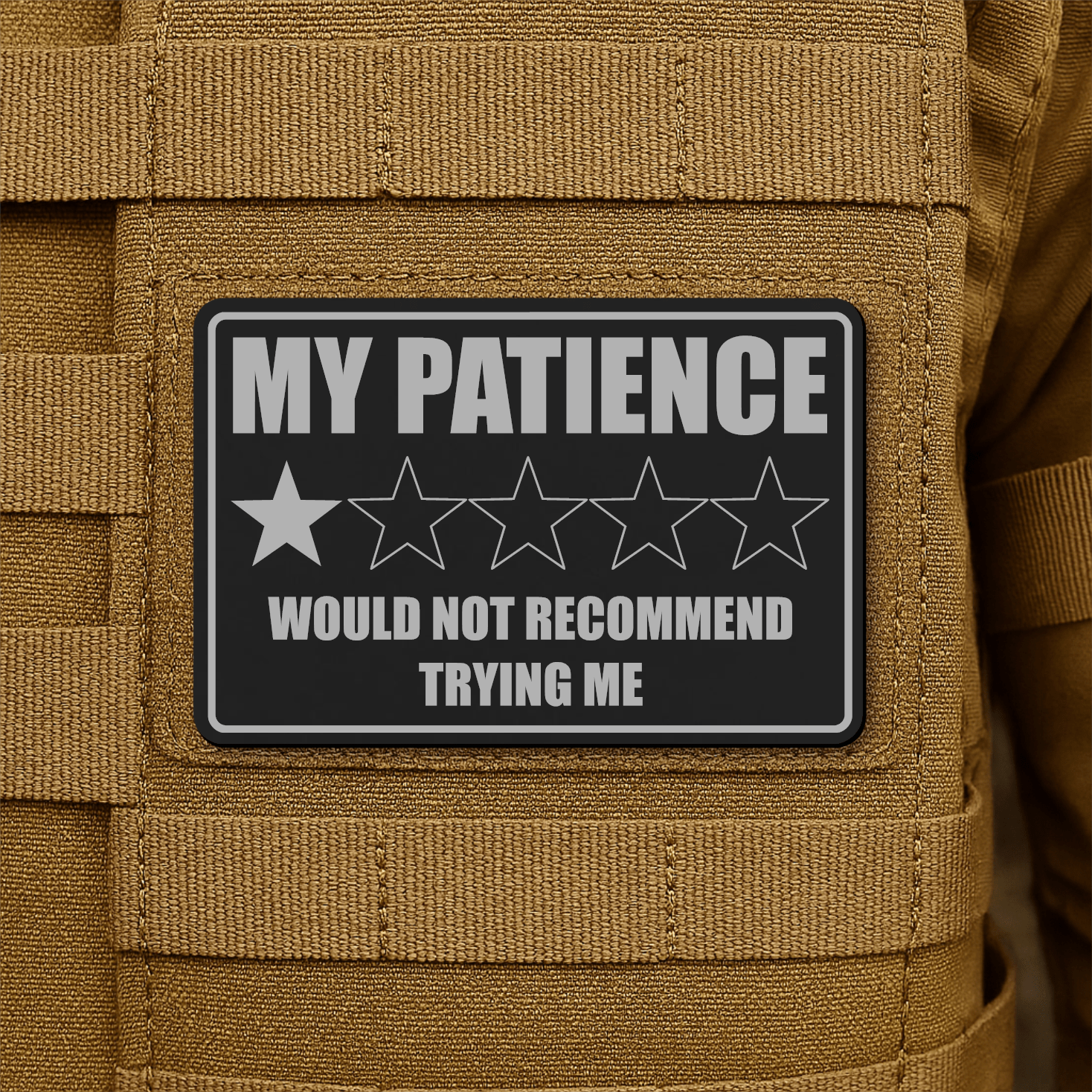 My Patience Is Thin Morale Patch 2"x3" Hook & Loop | Made in USA - LoneStar Adhesive
