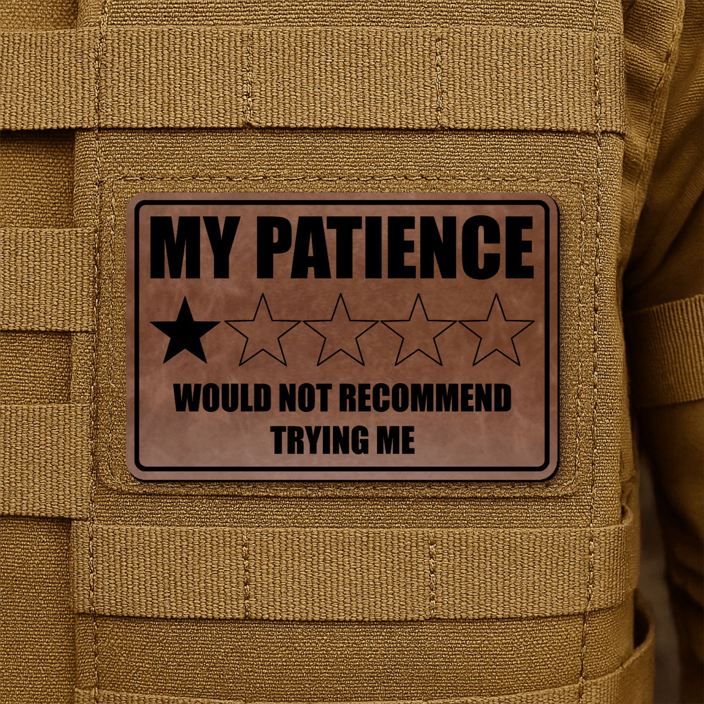My Patience Is Thin Morale Patch 2"x3" Hook & Loop | Made in USA - LoneStar Adhesive