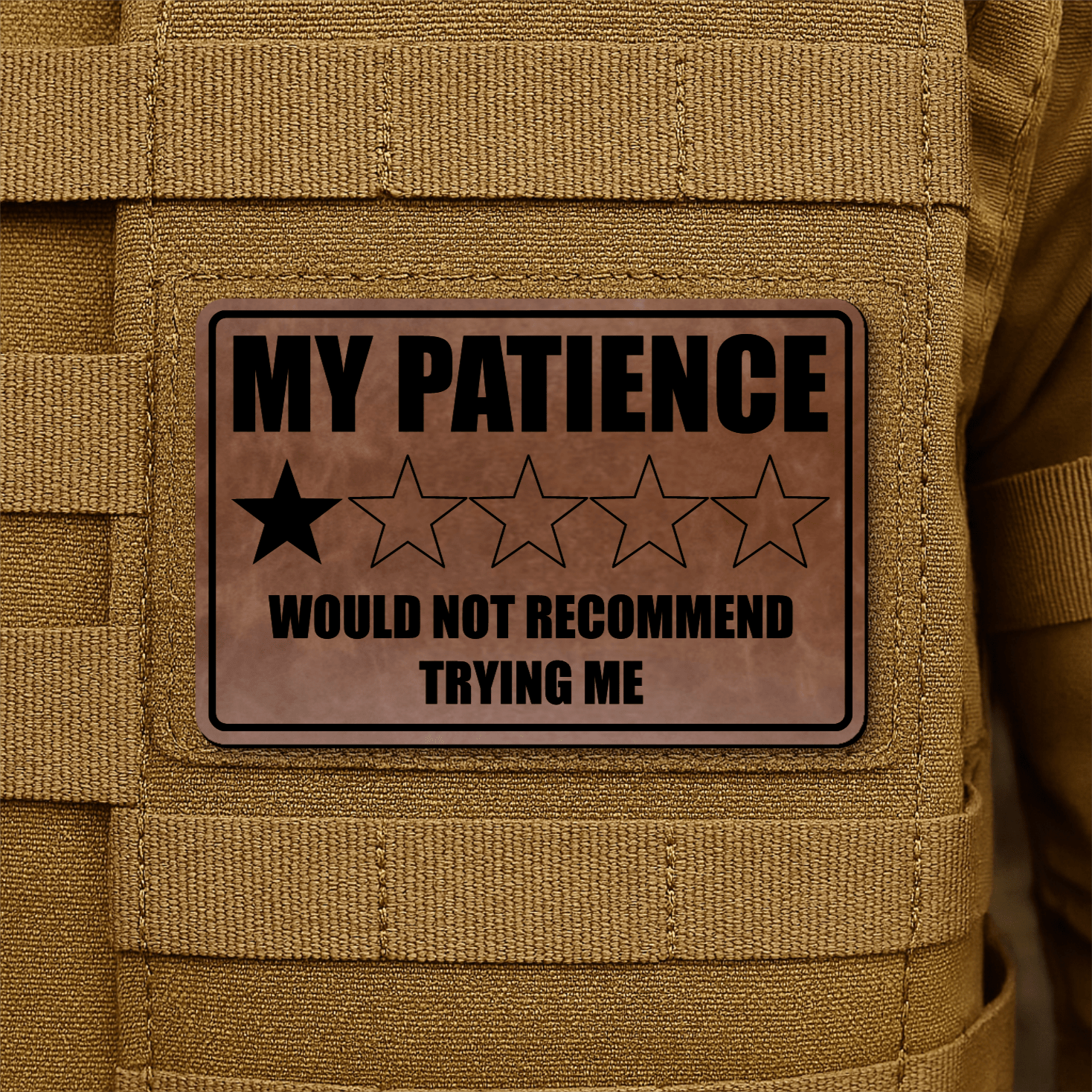 My Patience Is Thin Morale Patch 2"x3" Hook & Loop | Made in USA - LoneStar Adhesive