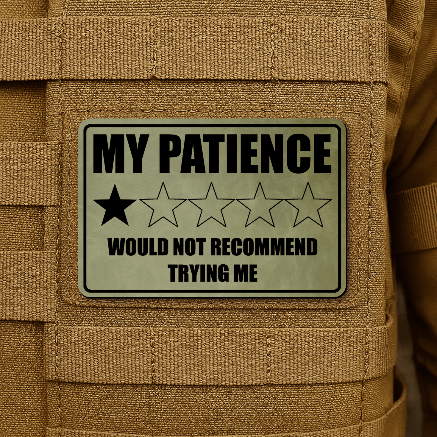 My Patience Is Thin Morale Patch 2"x3" Hook & Loop | Made in USA - LoneStar Adhesive