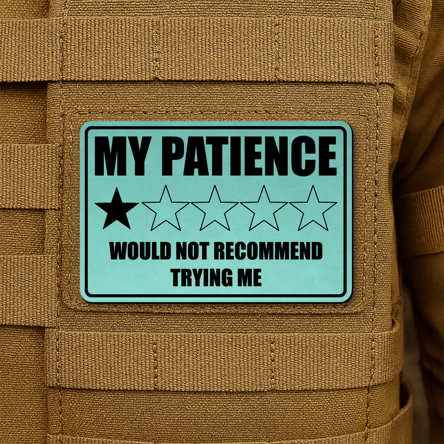 My Patience Is Thin Morale Patch 2"x3" Hook & Loop | Made in USA - LoneStar Adhesive