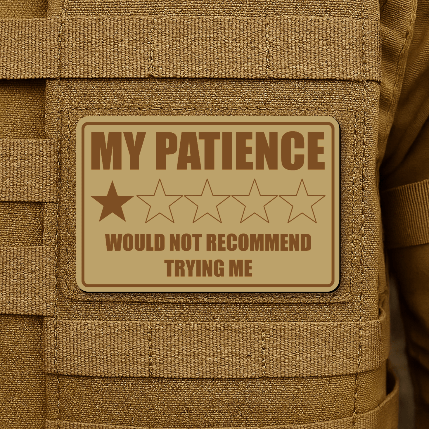My Patience Is Thin Morale Patch 2"x3" Hook & Loop | Made in USA - LoneStar Adhesive