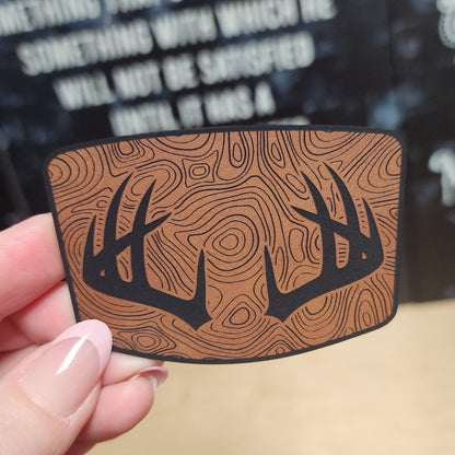 Nature's Terrain with Antlers Engraved Leatherette Hat Patch - MR01 - LoneStar Adhesive