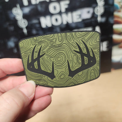 Nature's Terrain with Antlers Engraved Leatherette Hat Patch - MR01 - LoneStar Adhesive