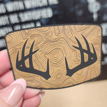 Nature's Terrain with Antlers Engraved Leatherette Hat Patch - MR01 - LoneStar Adhesive