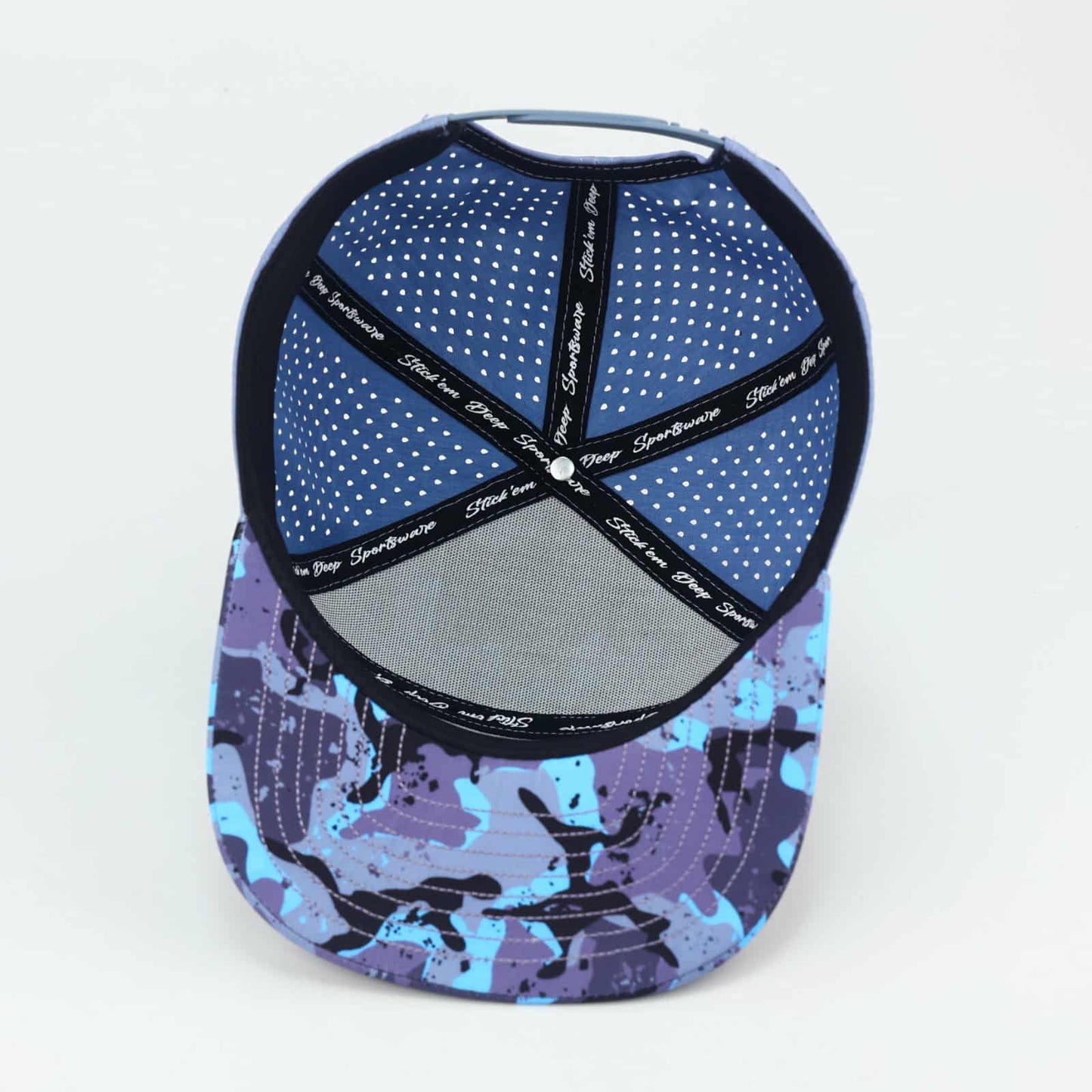 navy blue front with camo top and bill with blue back - LoneStar Adhesive