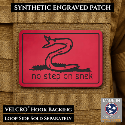 No Step On Snek Funny Morale Patch, 2x3" | Made in USA | VELCRO® Brand Hook Backing - LoneStar Adhesive
