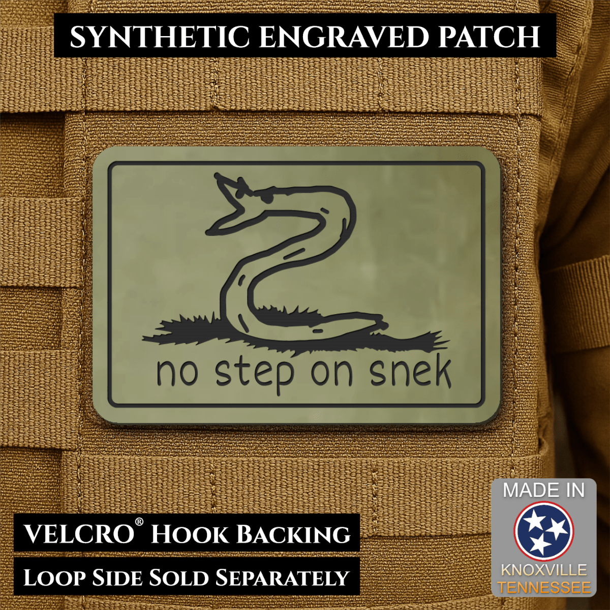 No Step On Snek Funny Morale Patch, 2x3" | Made in USA | VELCRO® Brand Hook Backing - LoneStar Adhesive