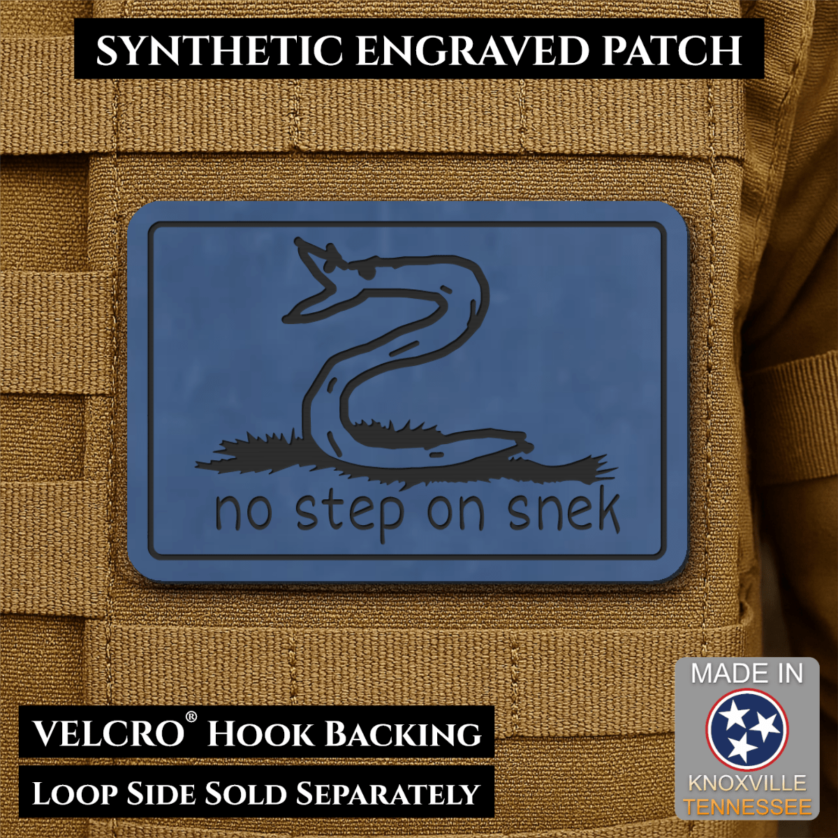 No Step On Snek Funny Morale Patch, 2x3" | Made in USA | VELCRO® Brand Hook Backing - LoneStar Adhesive