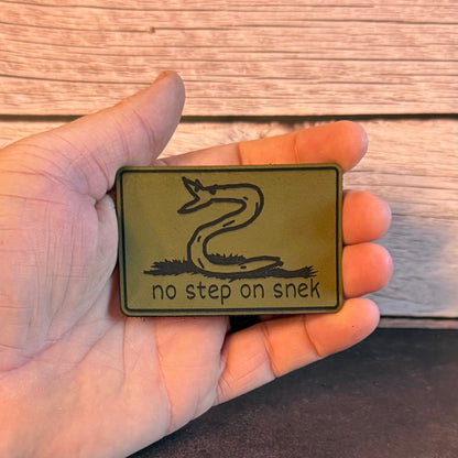 No Step On Snek Funny Morale Patch, 2x3" | Made in USA | VELCRO® Brand Hook Backing - LoneStar Adhesive