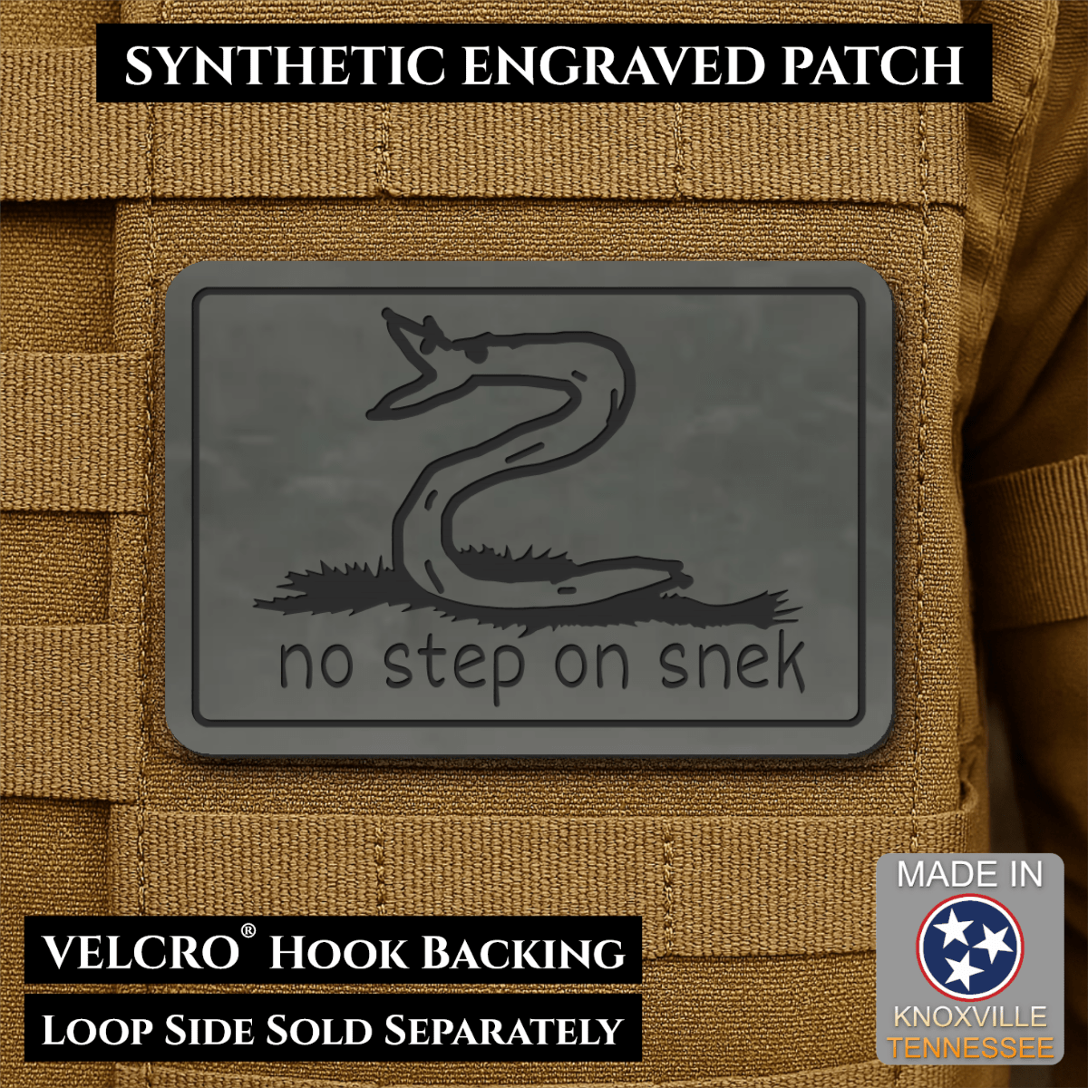 No Step On Snek Funny Morale Patch, 2x3" | Made in USA | VELCRO® Brand Hook Backing - LoneStar Adhesive