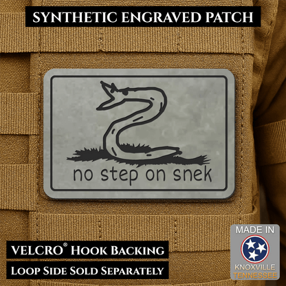 No Step On Snek Funny Morale Patch, 2x3" | Made in USA | VELCRO® Brand Hook Backing - LoneStar Adhesive