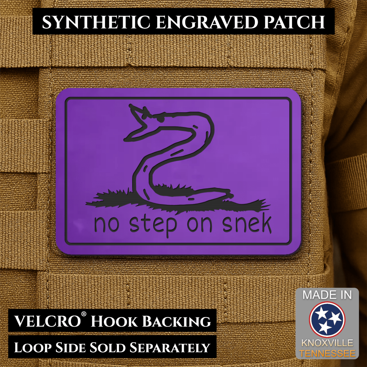 No Step On Snek Funny Morale Patch, 2x3" | Made in USA | VELCRO® Brand Hook Backing - LoneStar Adhesive