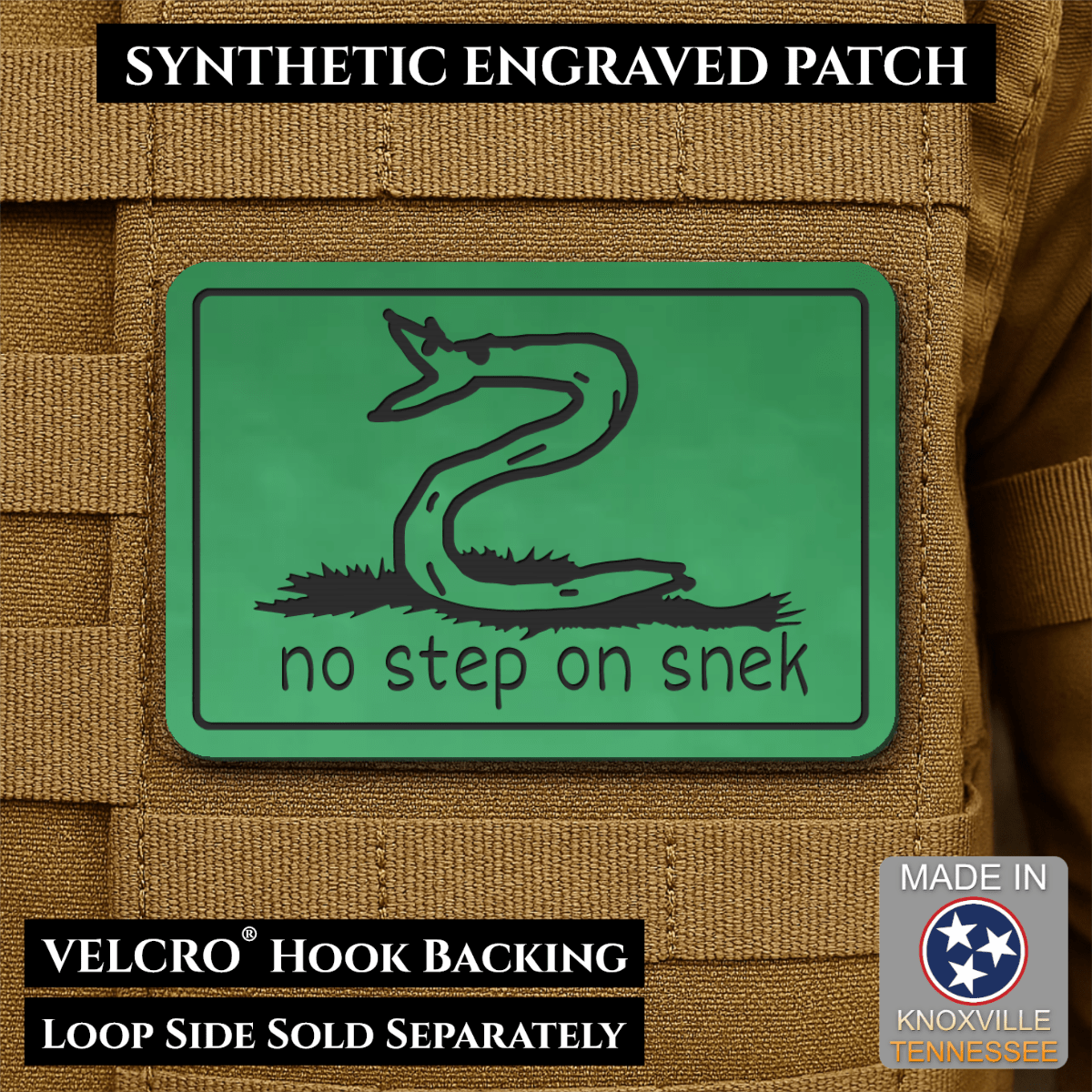 No Step On Snek Funny Morale Patch, 2x3" | Made in USA | VELCRO® Brand Hook Backing - LoneStar Adhesive