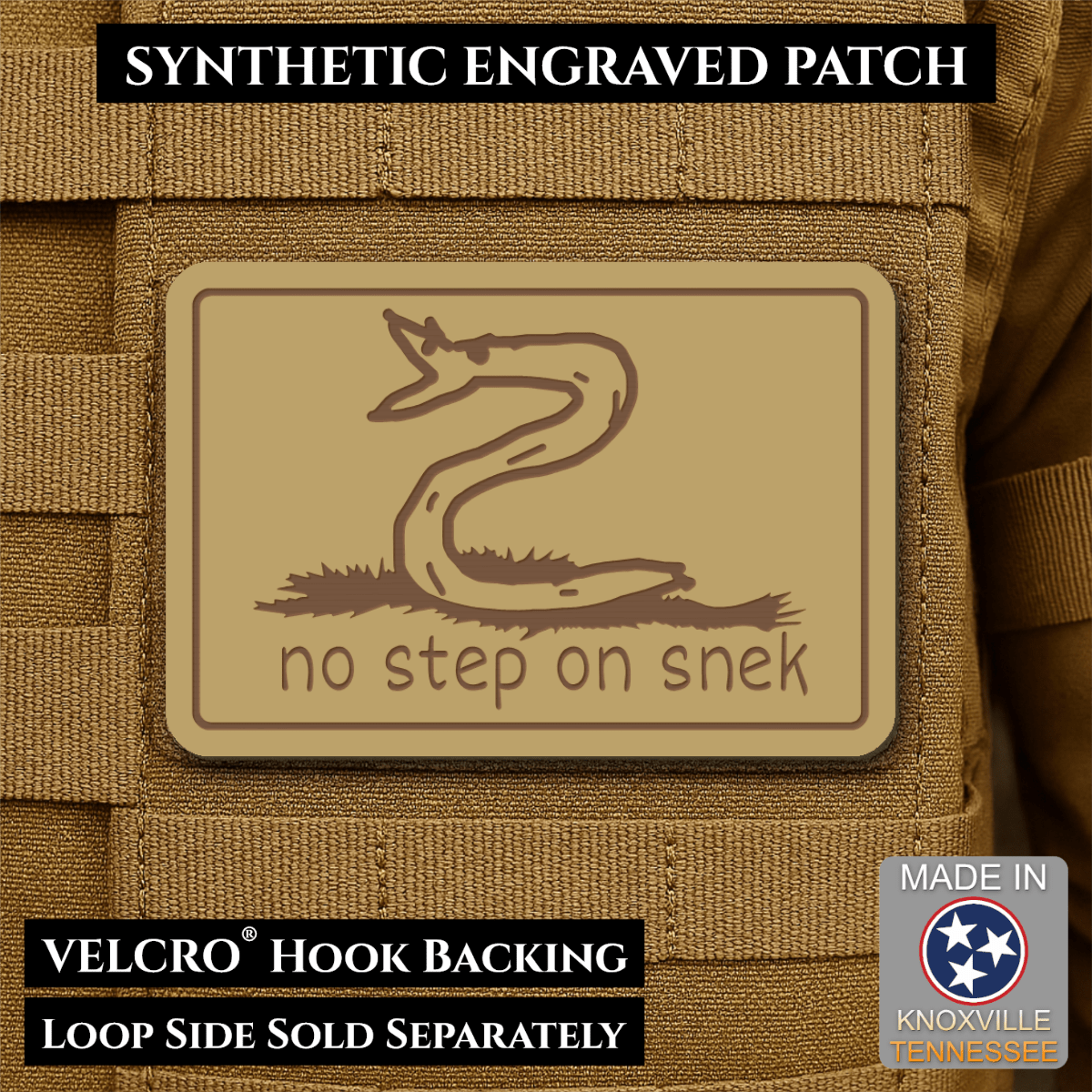 No Step On Snek Funny Morale Patch, 2x3" | Made in USA | VELCRO® Brand Hook Backing - LoneStar Adhesive