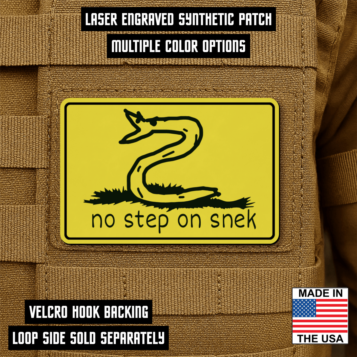 No Step On Snek Morale Patch 2"x3" Hook & Loop | Made in USA - LoneStar Adhesive